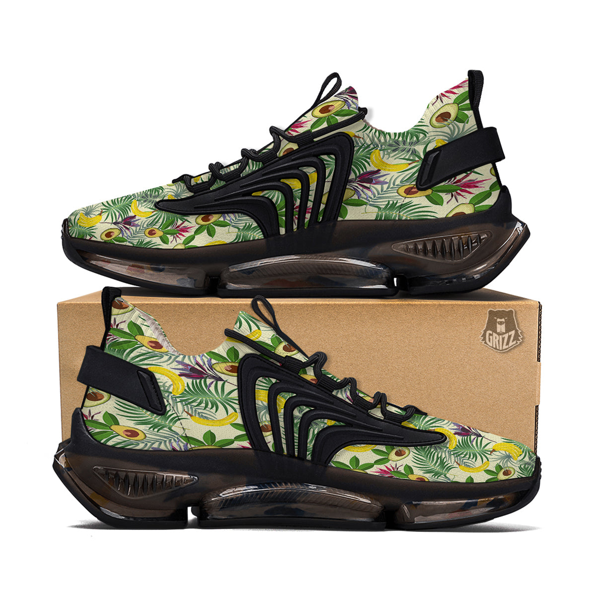 Avocado Banana Leaf Print Pattern Black Gym Shoes-grizzshop