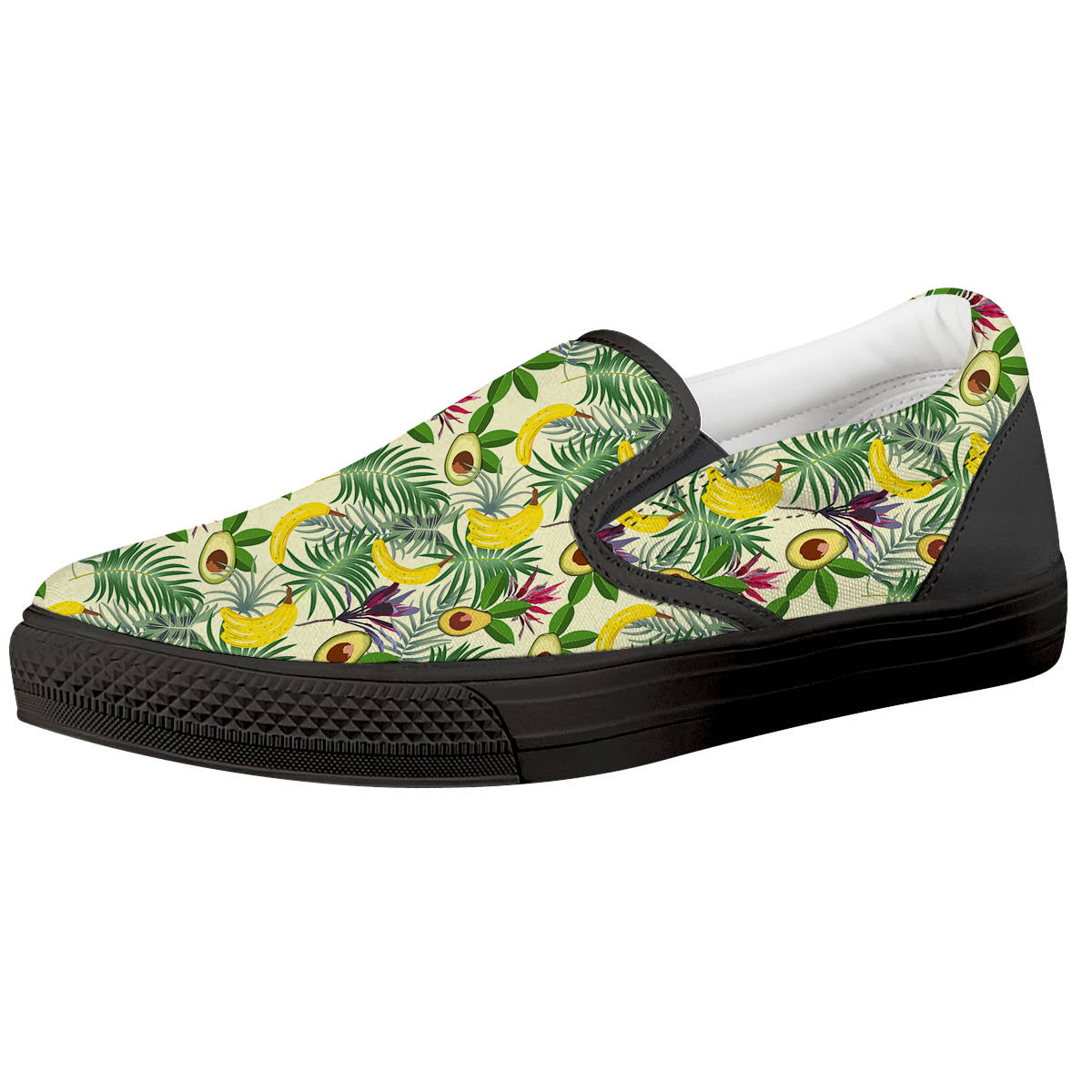 Avocado Banana Leaf Print Pattern Black Slip On Shoes-grizzshop