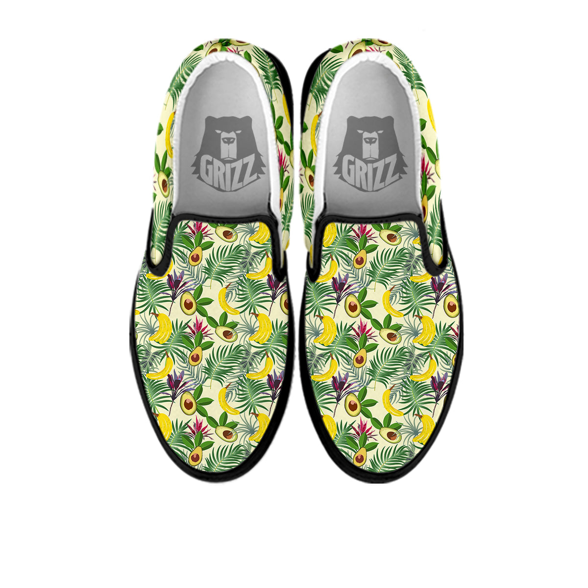Avocado Banana Leaf Print Pattern Black Slip On Shoes-grizzshop