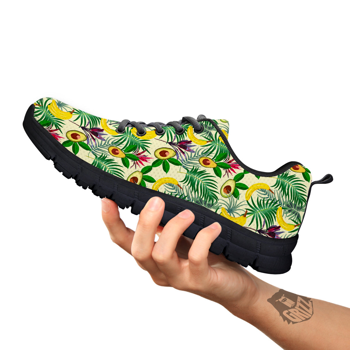 Avocado Banana Leaf Print Pattern Black Sneaker-grizzshop