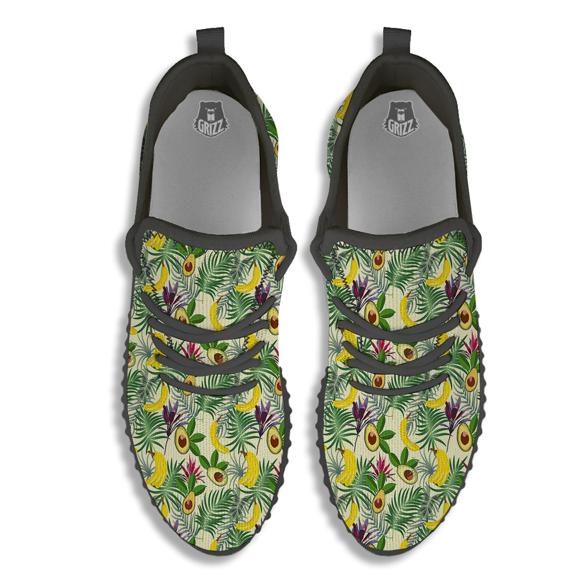 Avocado Banana Leaf Print Pattern Black Walking Shoes-grizzshop