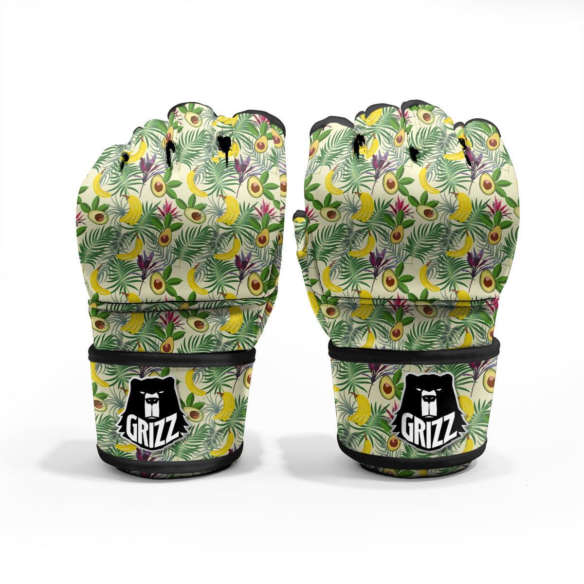 Avocado Banana Leaf Print Pattern MMA Gloves-grizzshop