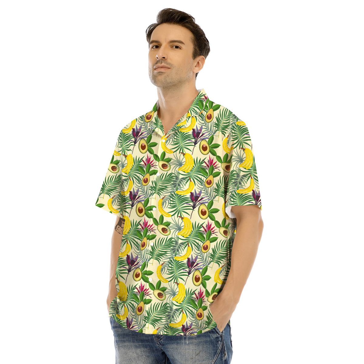 Avocado Banana Leaf Print Pattern Men's Hawaiian Shirt-grizzshop