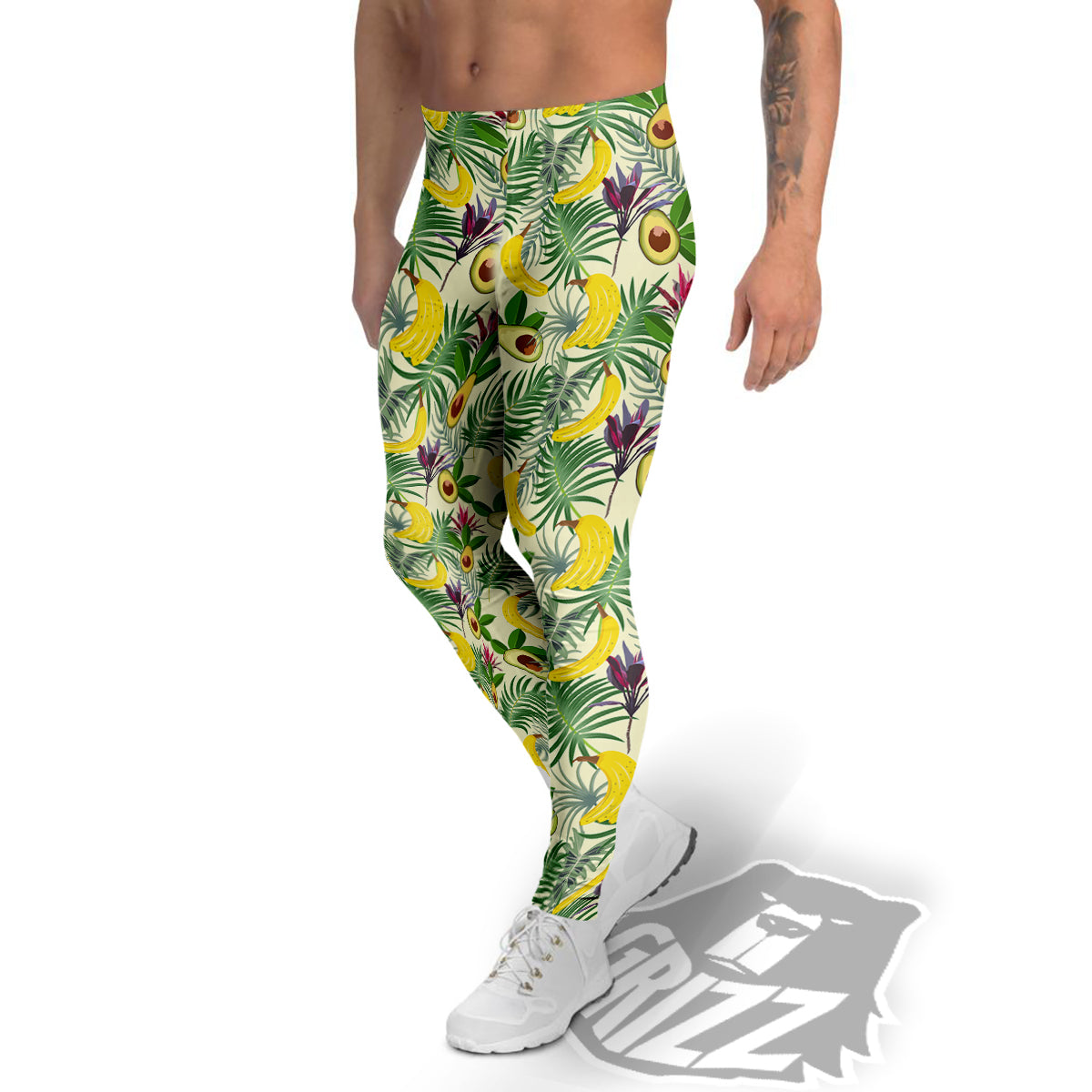 Avocado Banana Leaf Print Pattern Men's Leggings-grizzshop