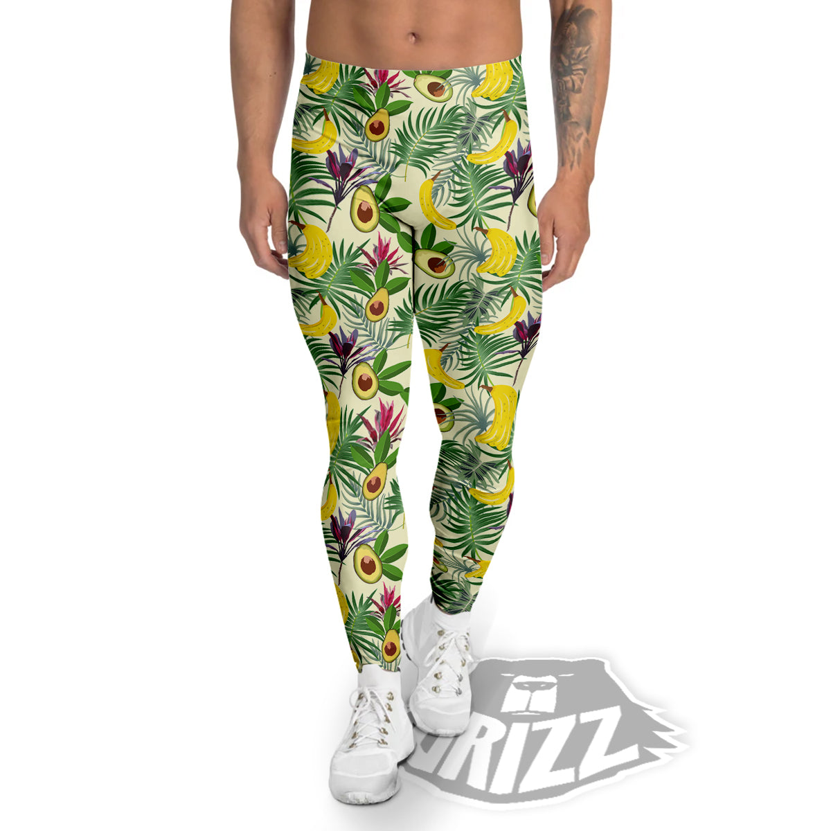 Avocado Banana Leaf Print Pattern Men's Leggings-grizzshop