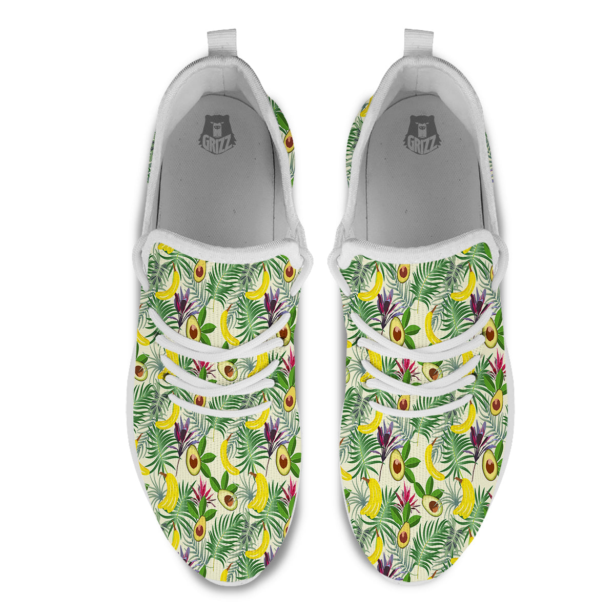 Avocado Banana Leaf Print Pattern White Athletic Shoes-grizzshop