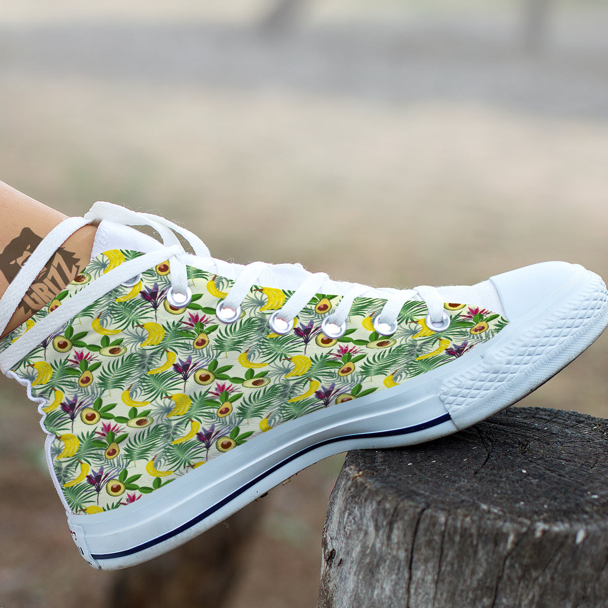 Avocado Banana Leaf Print Pattern White High Top Shoes-grizzshop