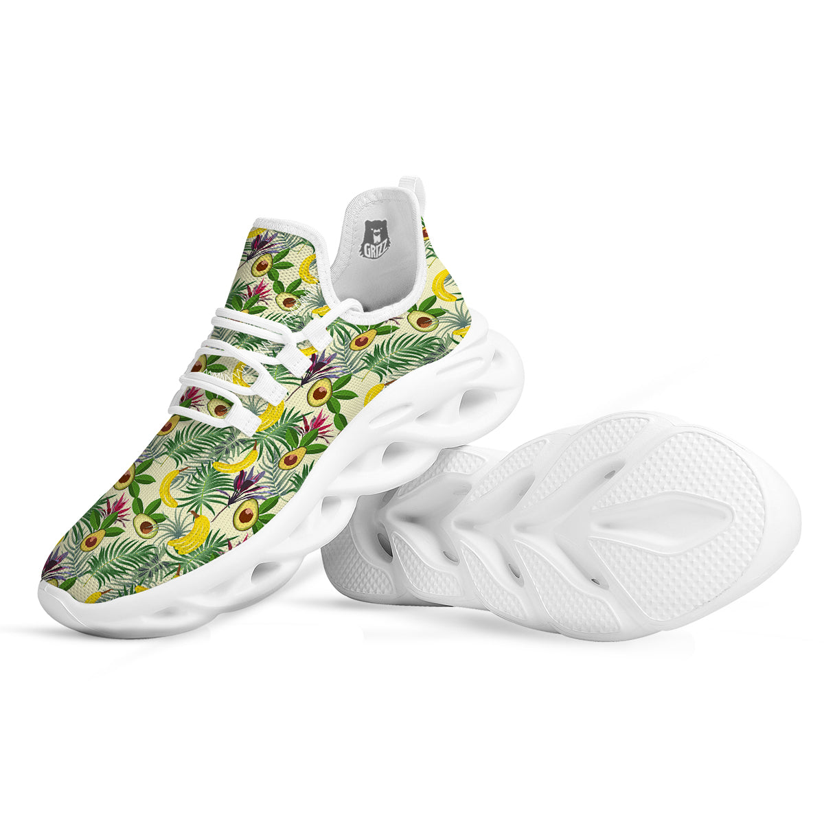 Avocado Banana Leaf Print Pattern White Running Shoes-grizzshop