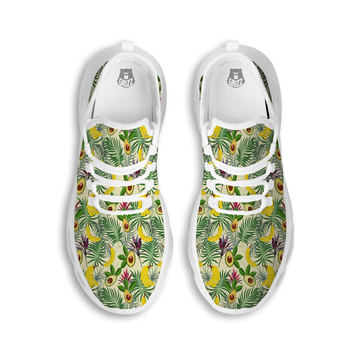 Avocado Banana Leaf Print Pattern White Running Shoes-grizzshop