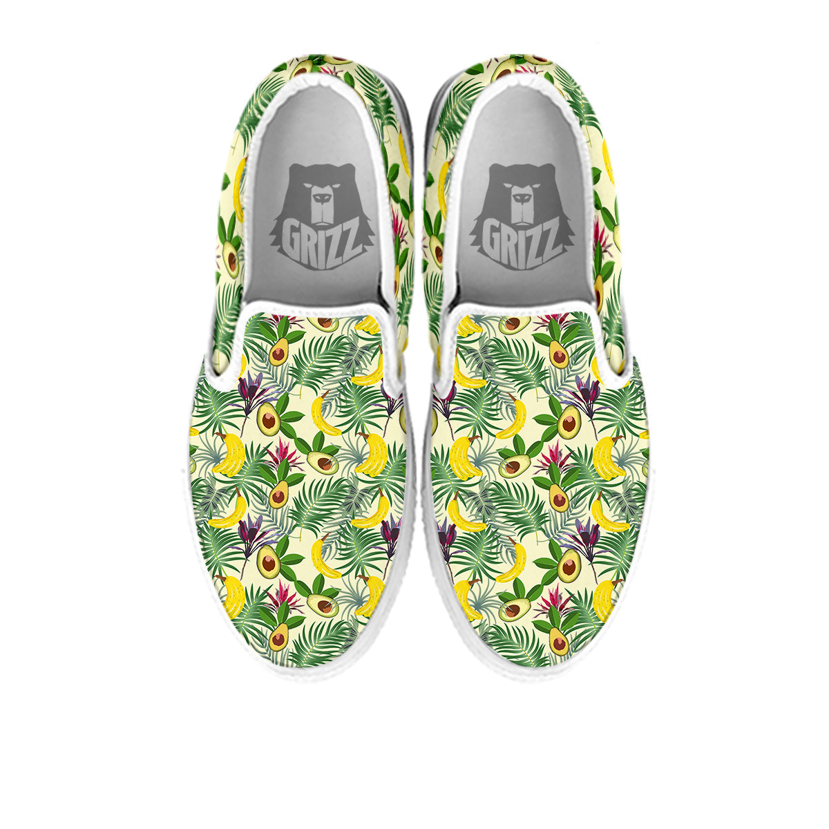 Avocado Banana Leaf Print Pattern White Slip On Shoes-grizzshop