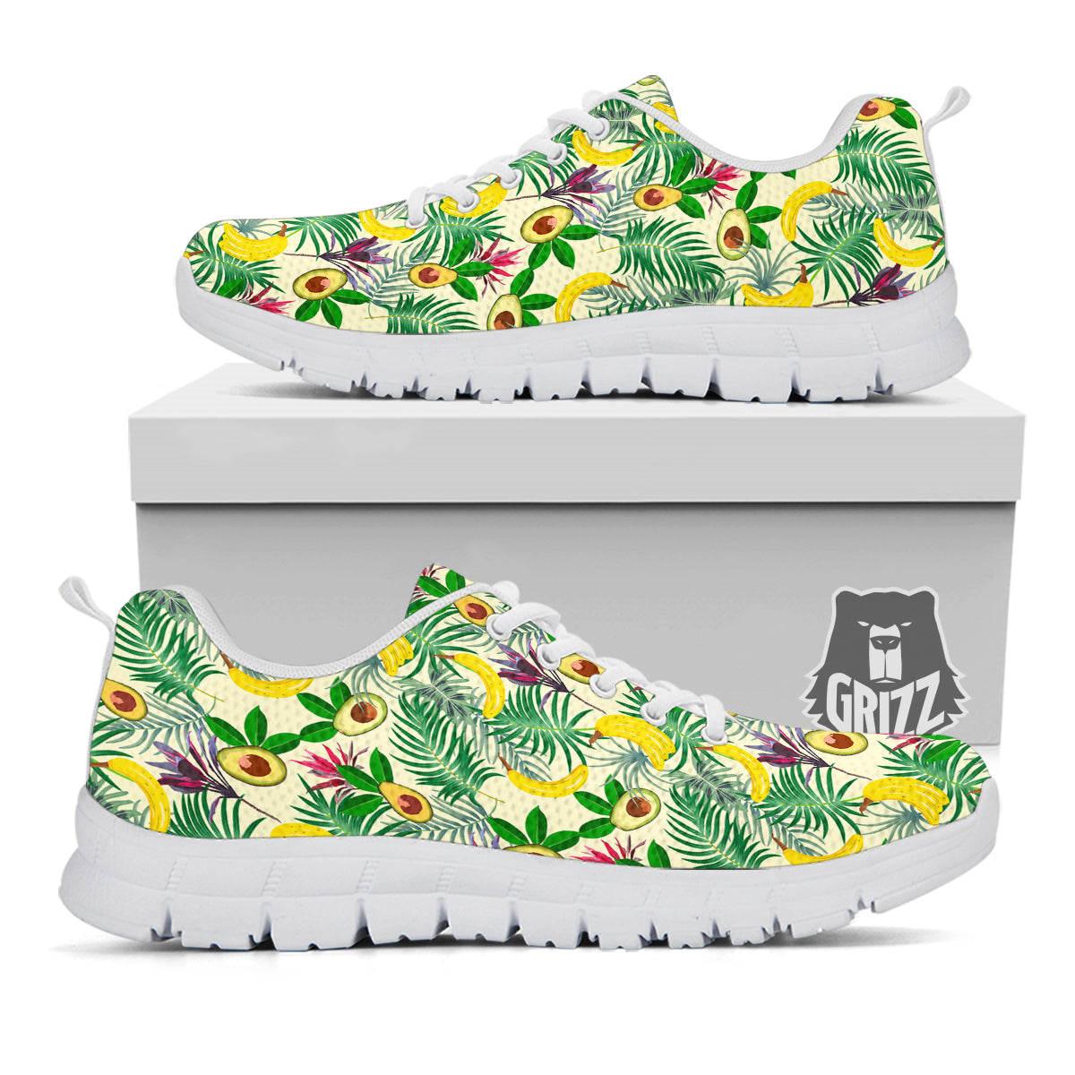 Avocado Banana Leaf Print Pattern White Sneaker-grizzshop