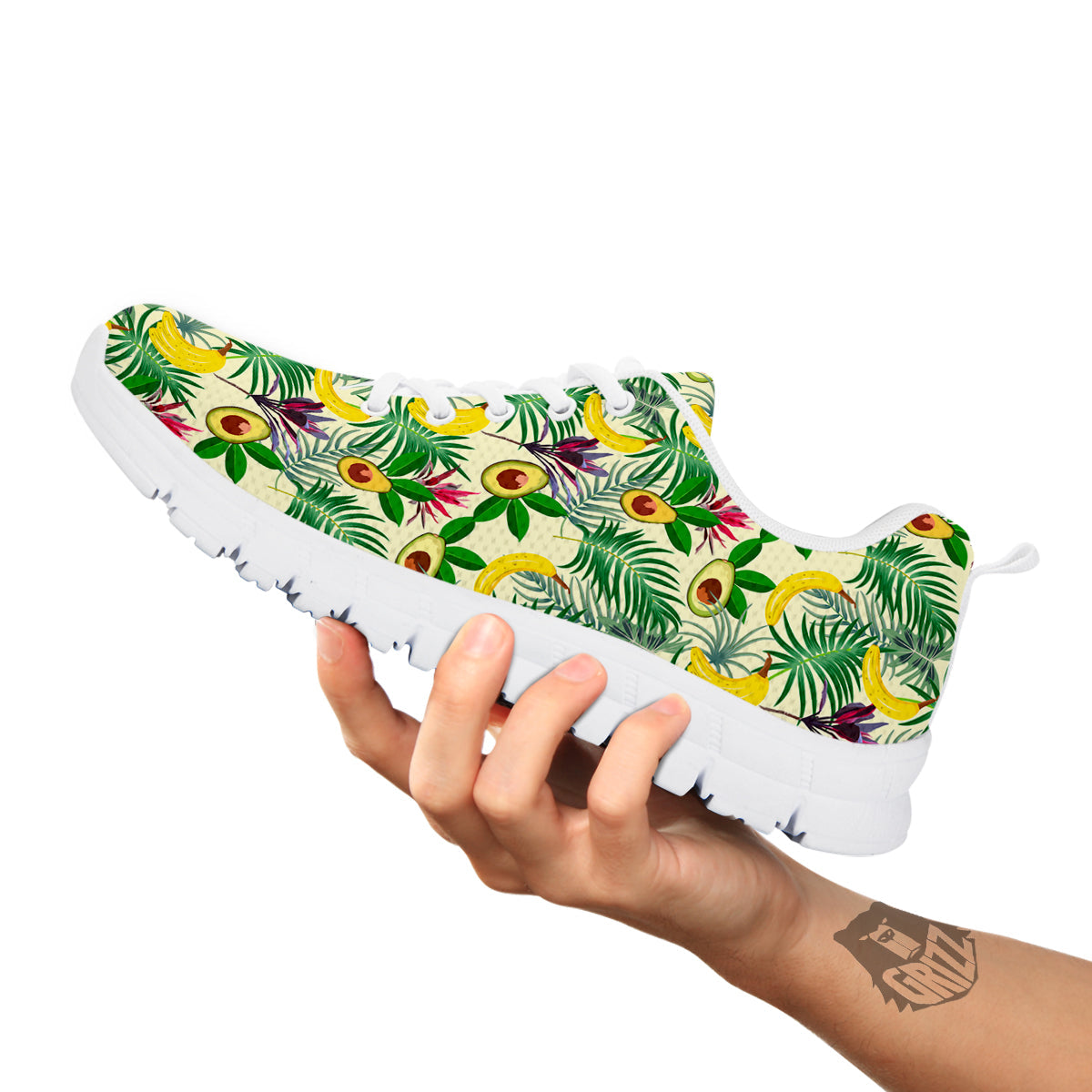 Avocado Banana Leaf Print Pattern White Sneaker-grizzshop