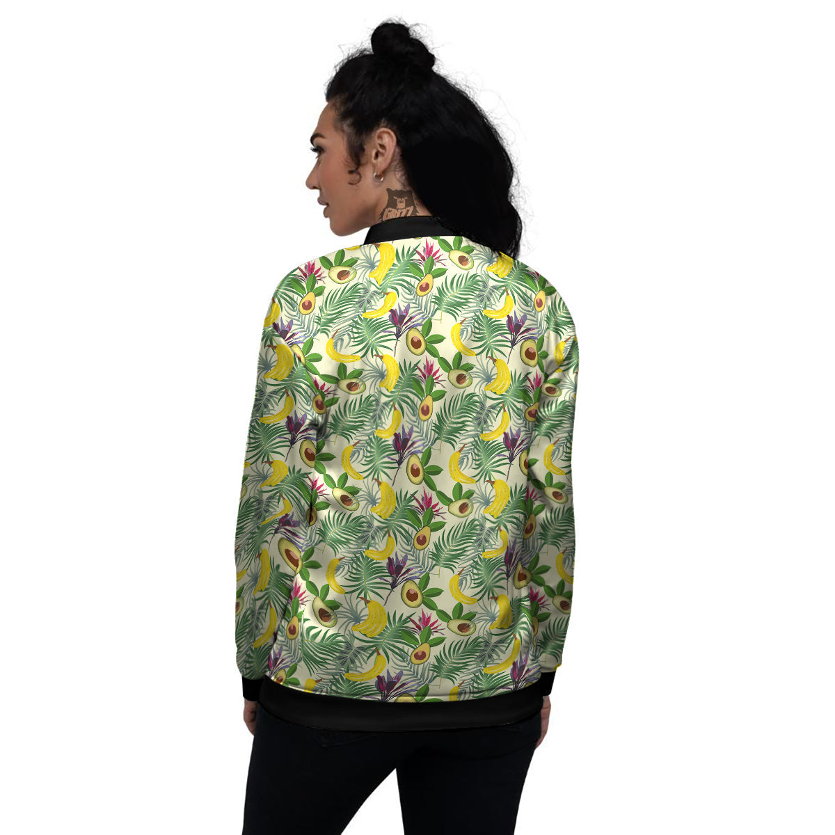 Avocado Banana Leaf Print Pattern Women's Bomber Jacket-grizzshop