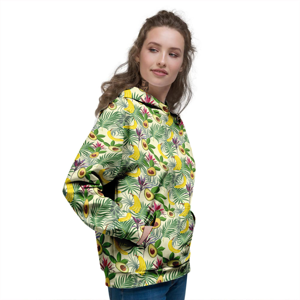 Avocado Banana Leaf Print Pattern Women's Hoodie-grizzshop