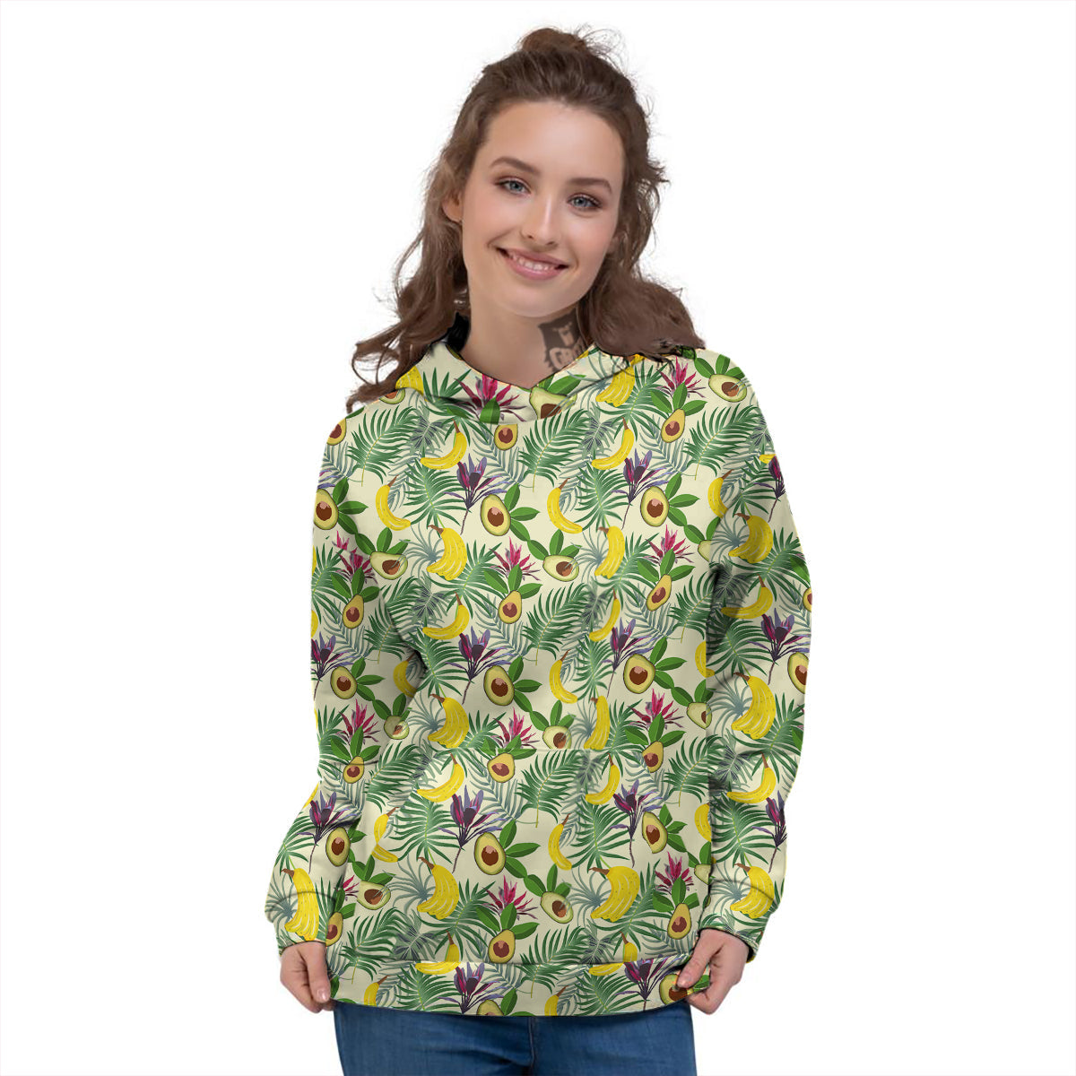 Avocado Banana Leaf Print Pattern Women's Hoodie-grizzshop