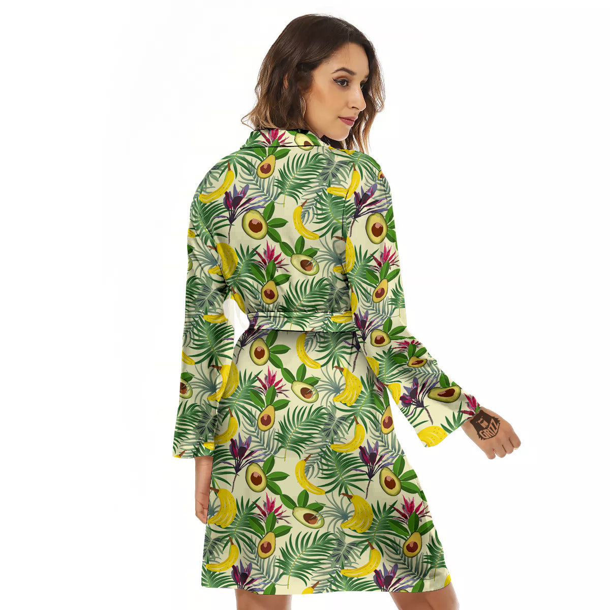 Avocado Banana Leaf Print Pattern Women's Robe-grizzshop