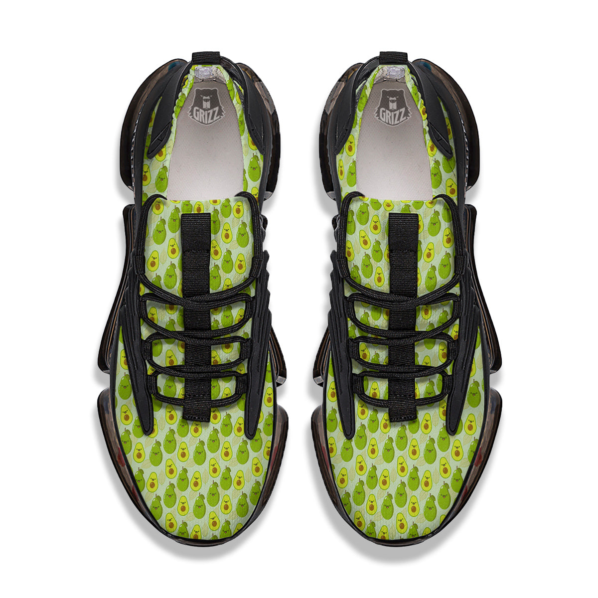 Avocado Cartoon Print Pattern Black Gym Shoes-grizzshop