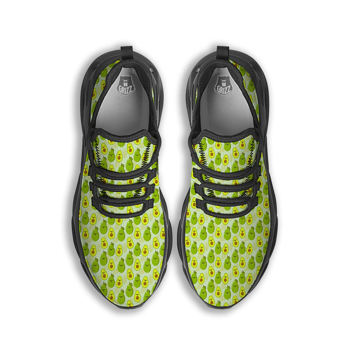 Avocado Cartoon Print Pattern Black Running Shoes-grizzshop