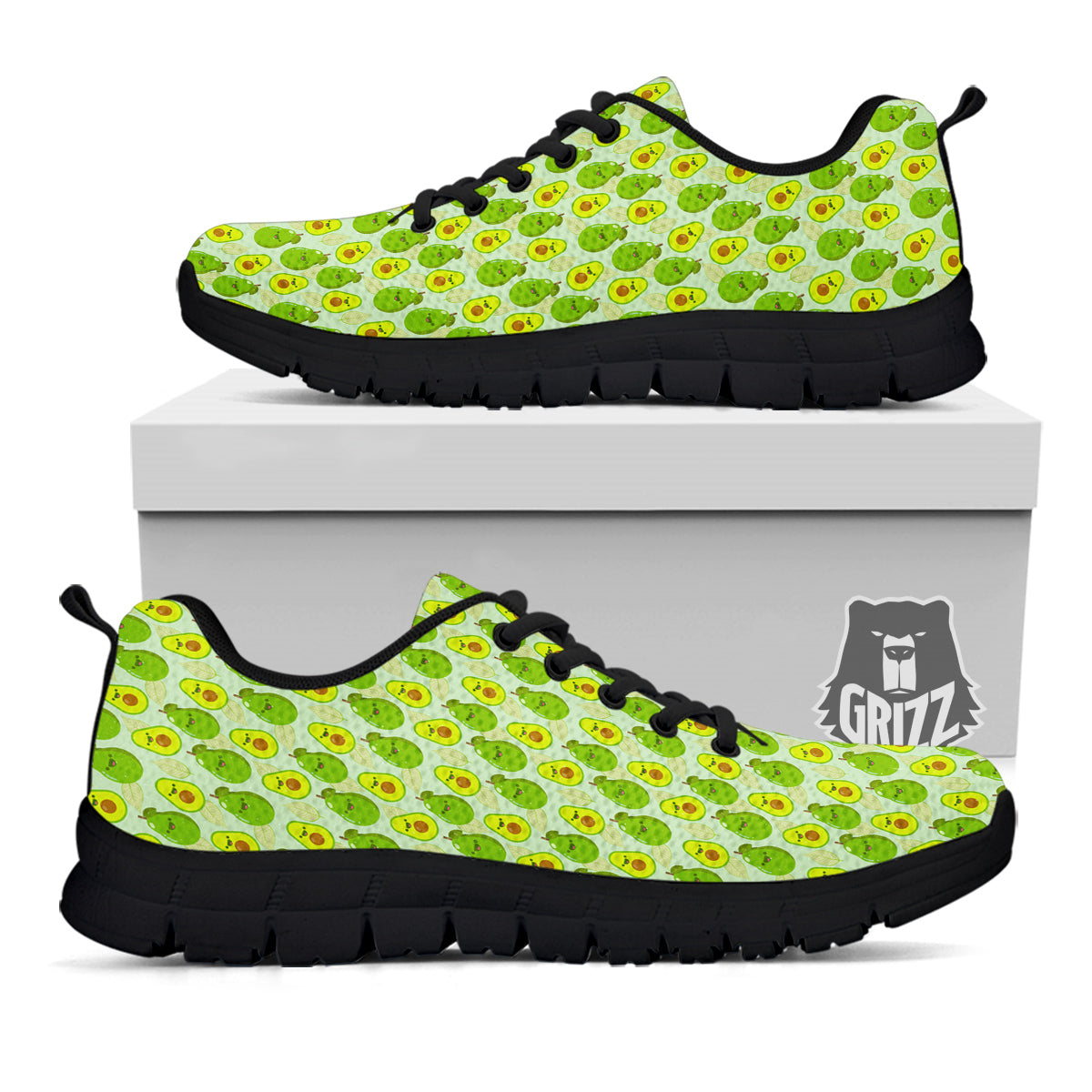 Avocado Cartoon Print Pattern Black Sneaker-grizzshop