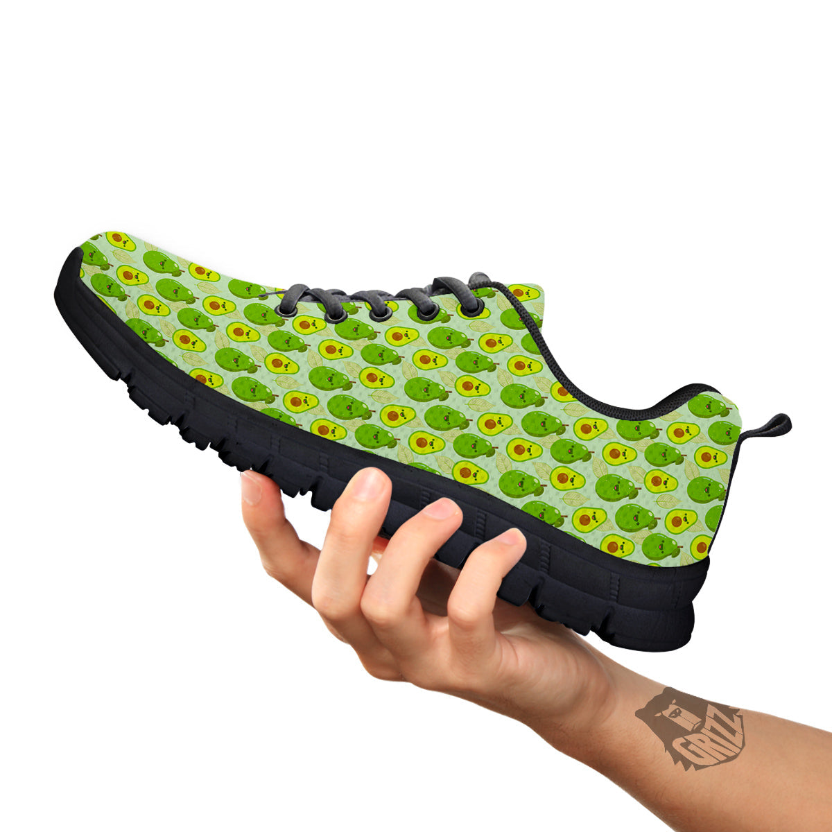 Avocado Cartoon Print Pattern Black Sneaker-grizzshop