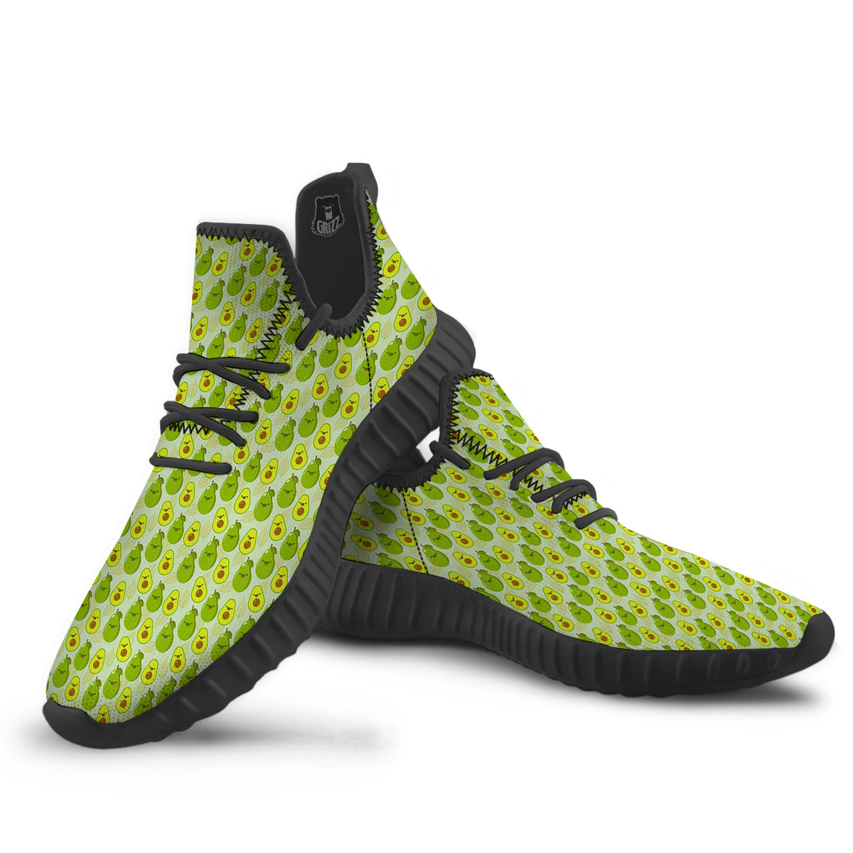 Avocado Cartoon Print Pattern Black Walking Shoes-grizzshop