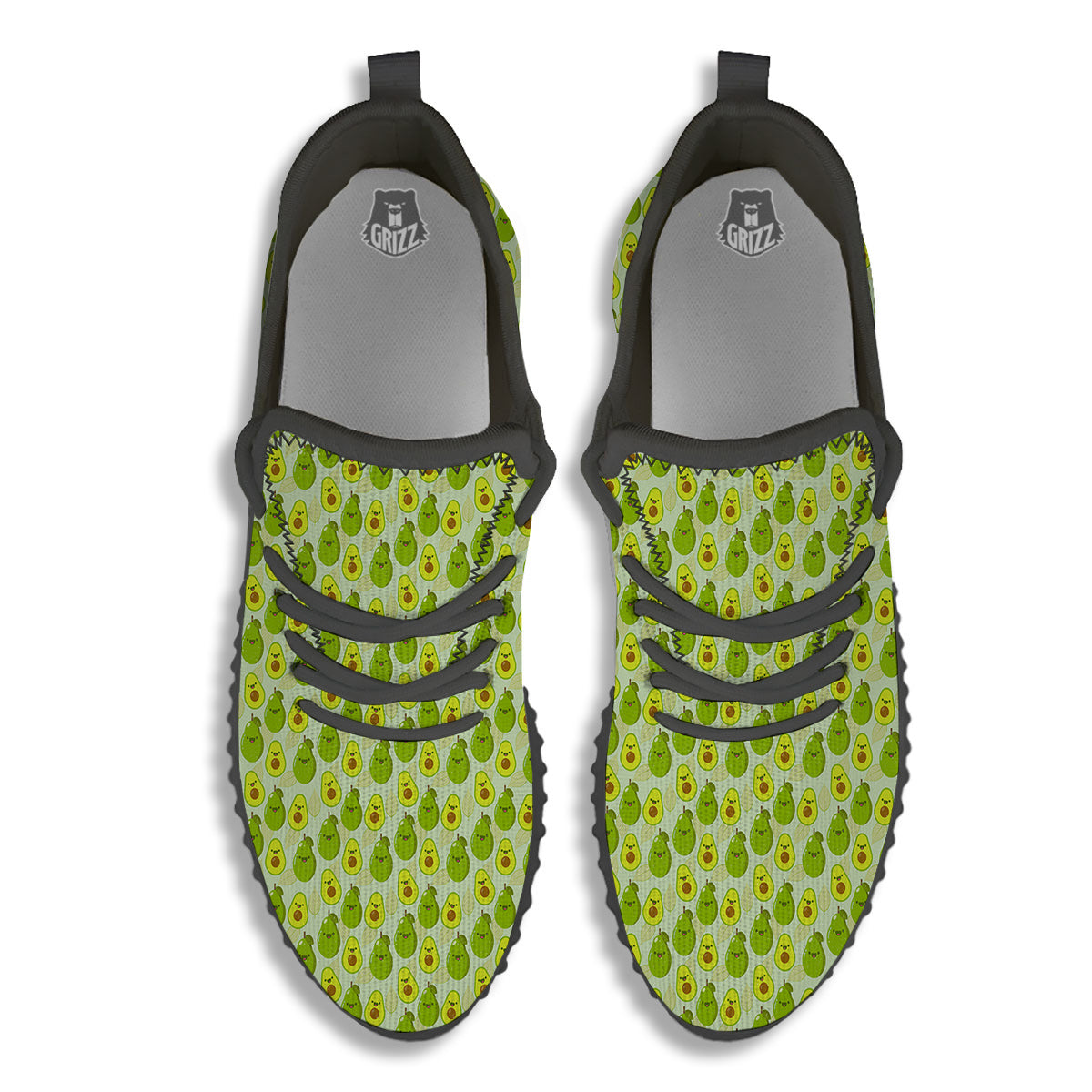Avocado Cartoon Print Pattern Black Walking Shoes-grizzshop