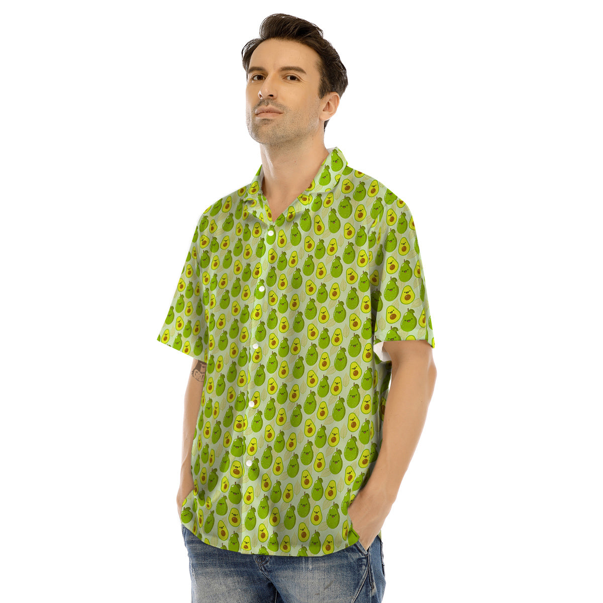 Avocado Cartoon Print Pattern Men's Hawaiian Shirt-grizzshop