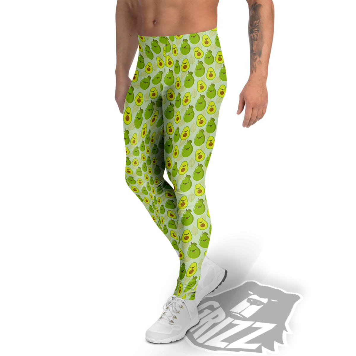 Avocado Cartoon Print Pattern Men's Leggings-grizzshop
