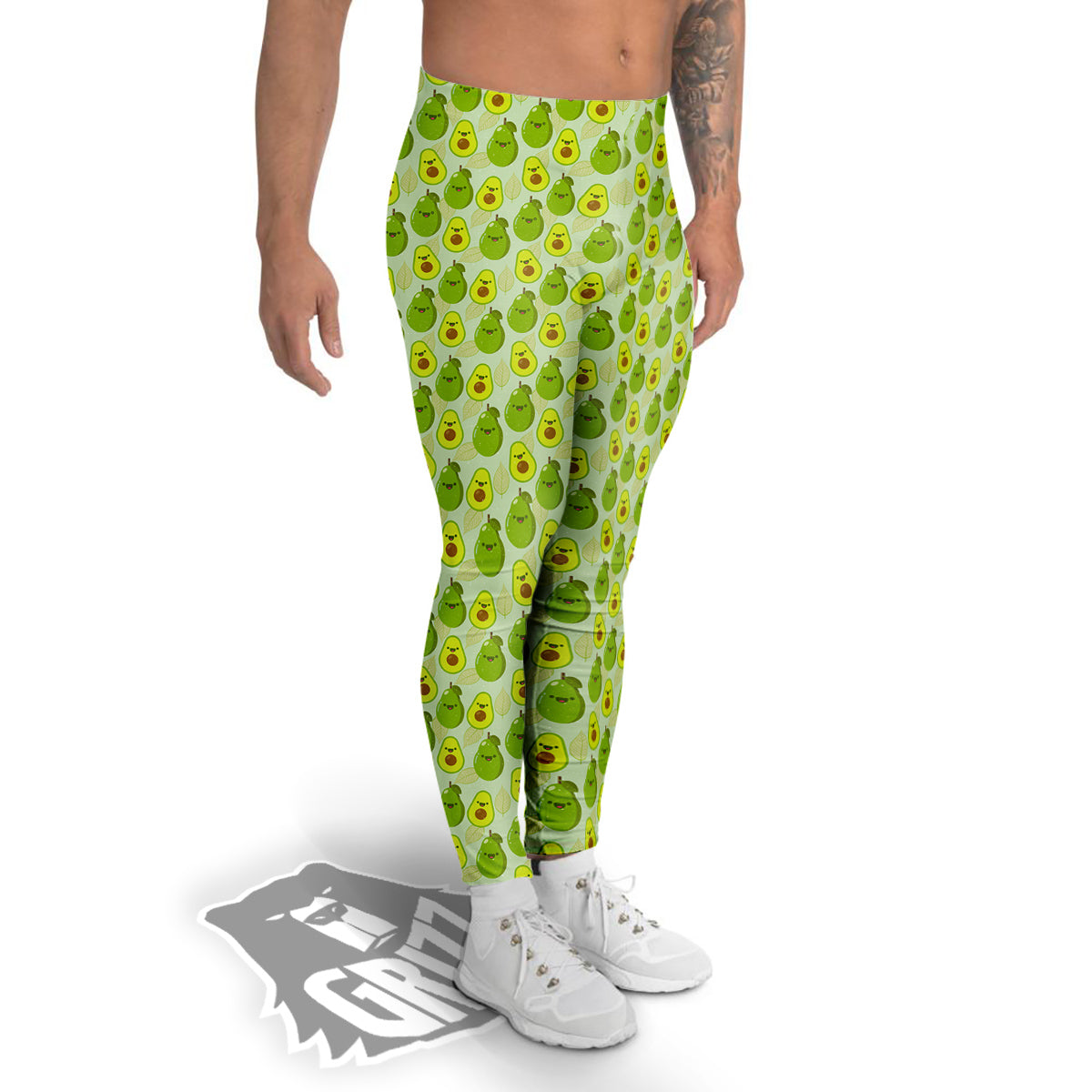 Avocado Cartoon Print Pattern Men's Leggings-grizzshop
