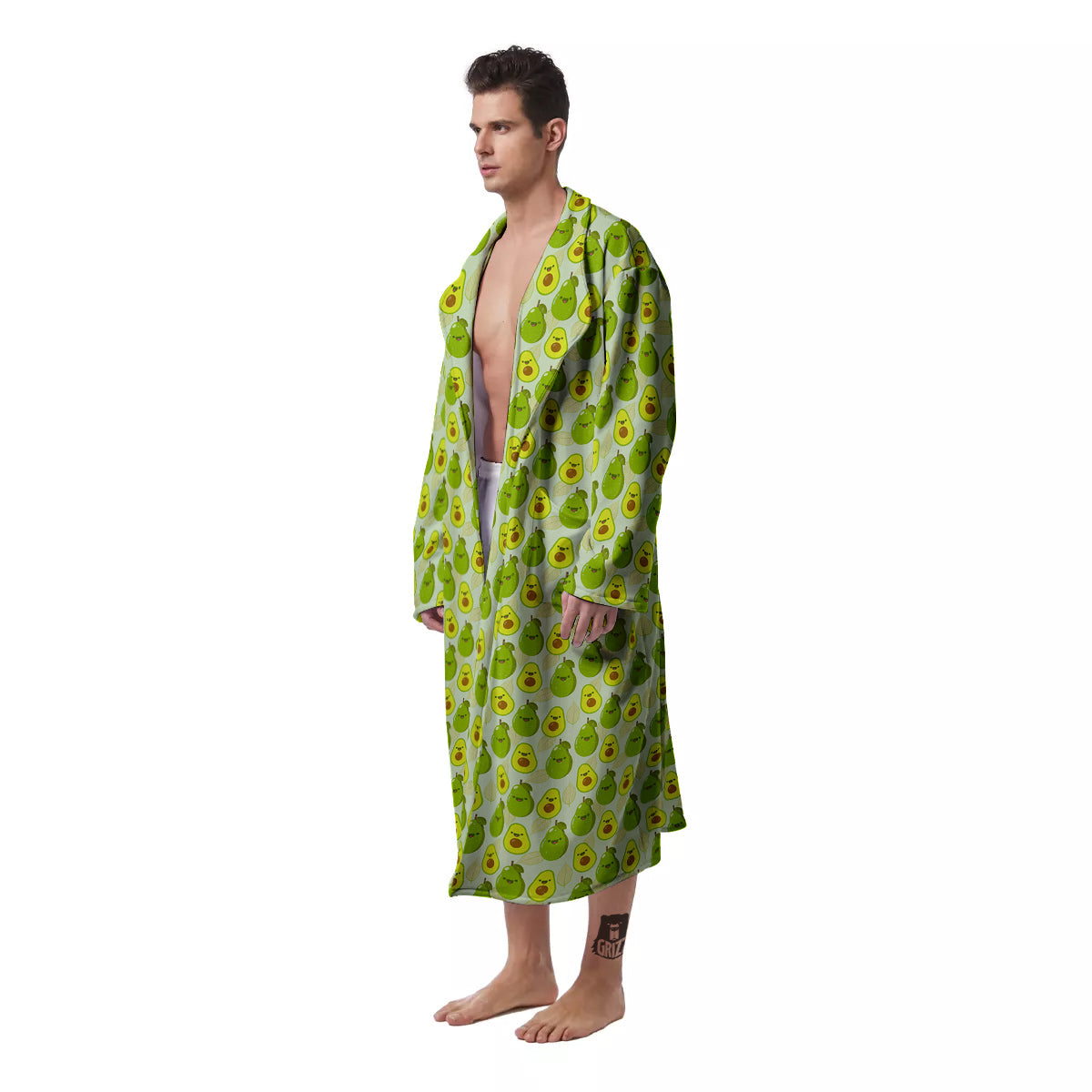 Avocado Cartoon Print Pattern Men's Robe-grizzshop