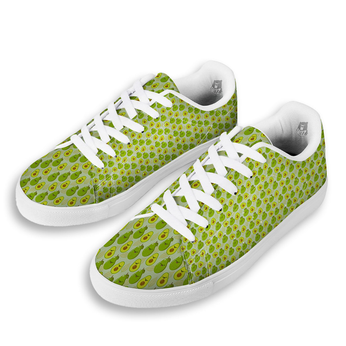 Avocado Cartoon Print Pattern White Low Top Sneakers-grizzshop