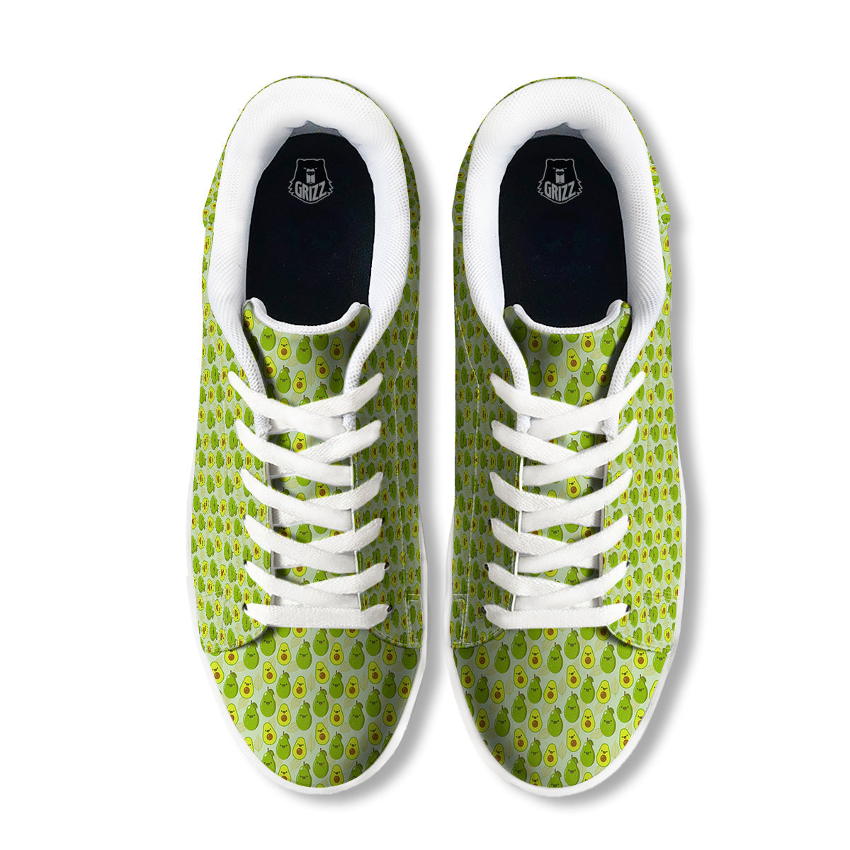 Avocado Cartoon Print Pattern White Low Top Sneakers-grizzshop