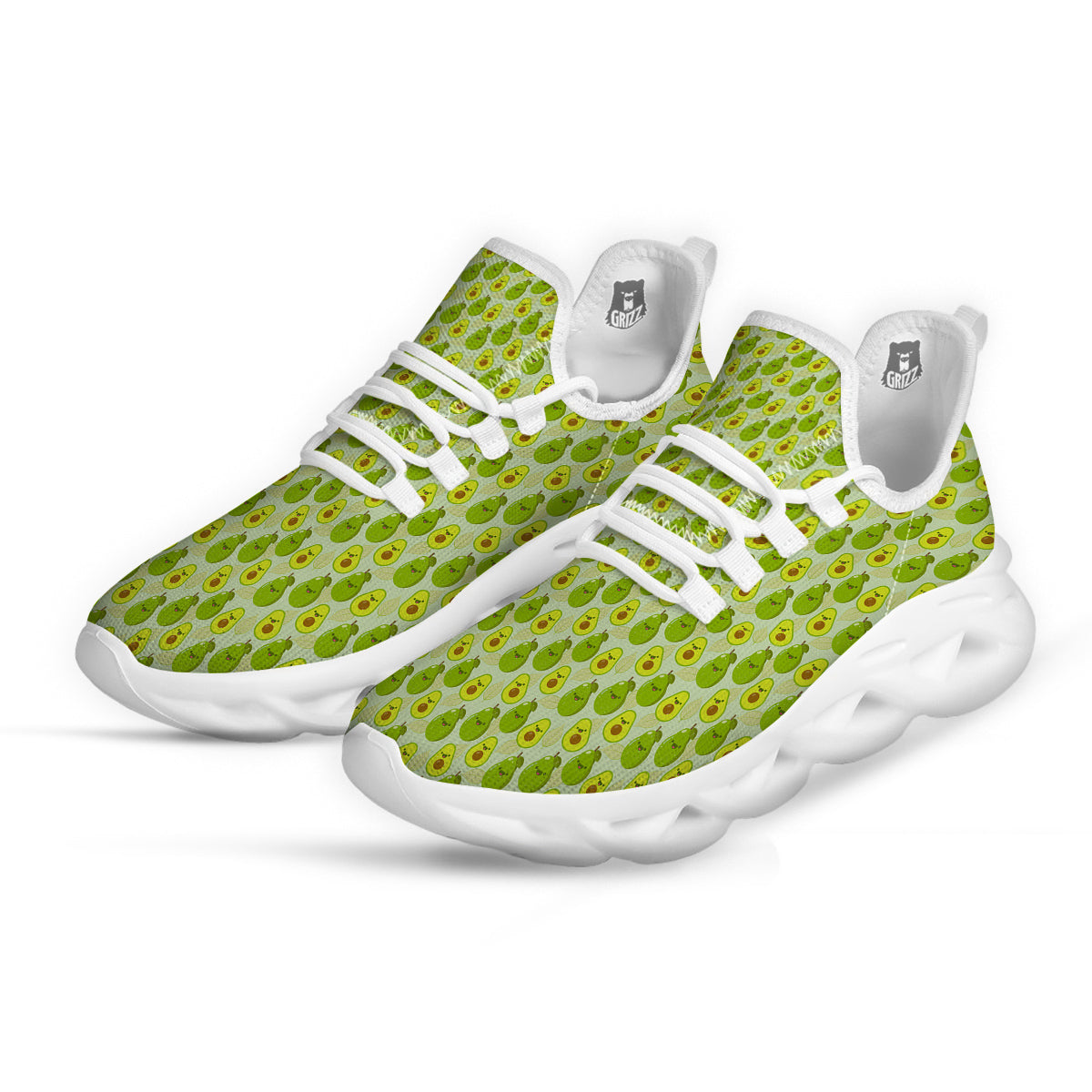 Avocado Cartoon Print Pattern White Running Shoes-grizzshop