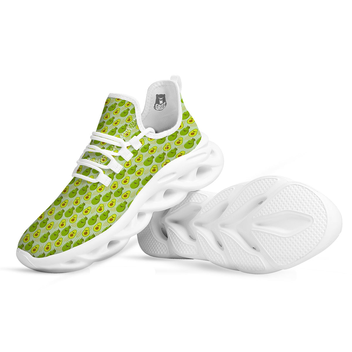 Avocado Cartoon Print Pattern White Running Shoes-grizzshop
