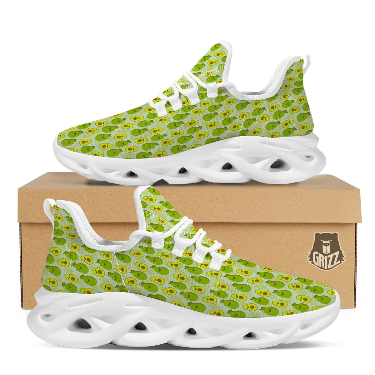 Avocado Cartoon Print Pattern White Running Shoes-grizzshop