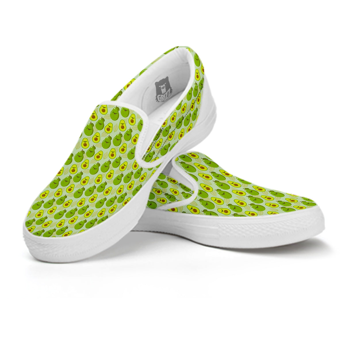 Avocado Cartoon Print Pattern White Slip On Shoes-grizzshop