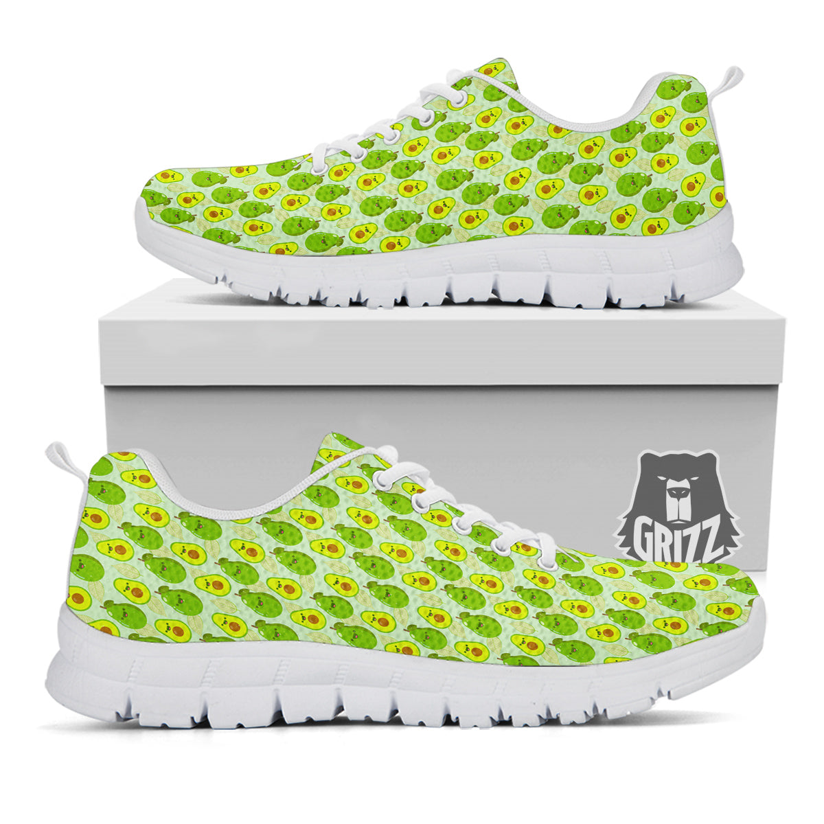 Avocado Cartoon Print Pattern White Sneaker-grizzshop