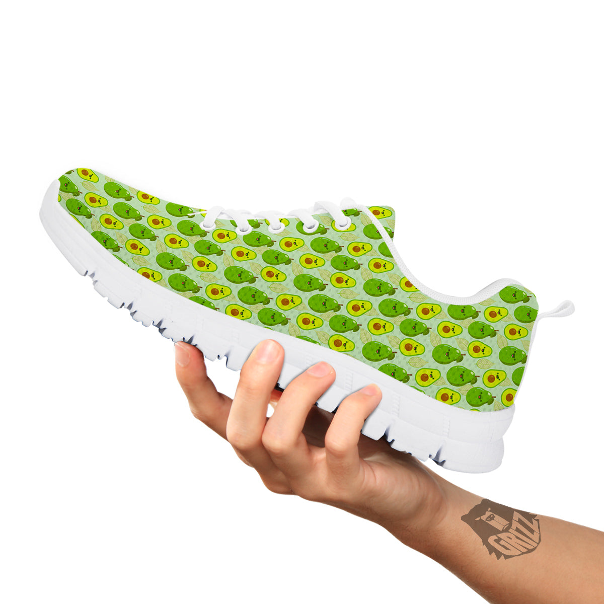 Avocado Cartoon Print Pattern White Sneaker-grizzshop