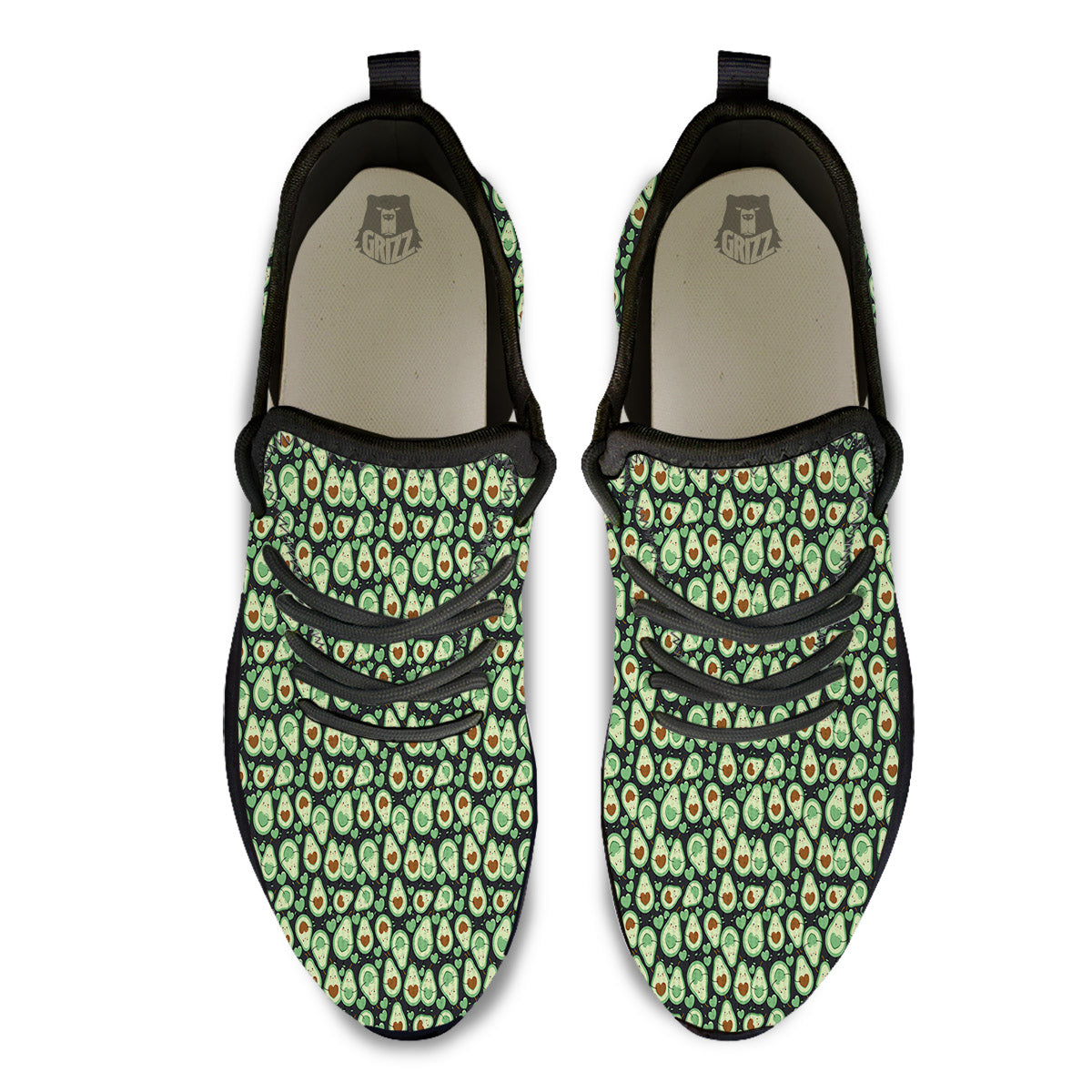 Avocado Cute Print Pattern Black Athletic Shoes-grizzshop