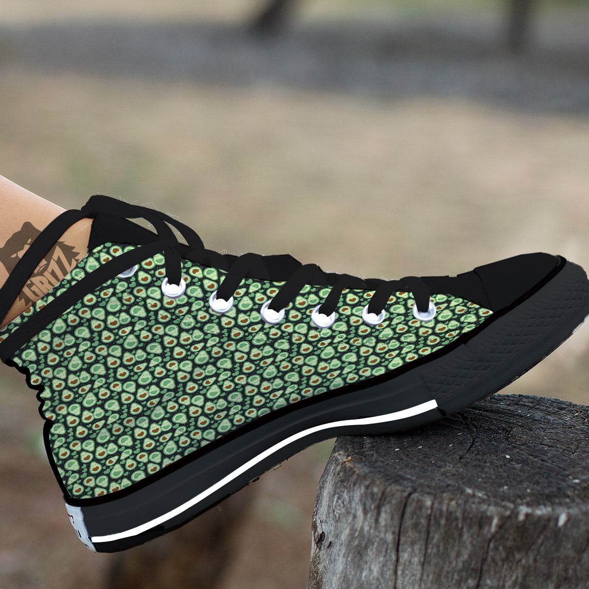 Avocado Cute Print Pattern Black High Top Shoes-grizzshop