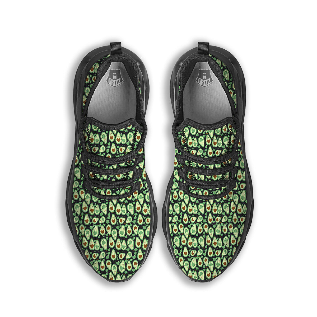 Avocado Cute Print Pattern Black Running Shoes-grizzshop