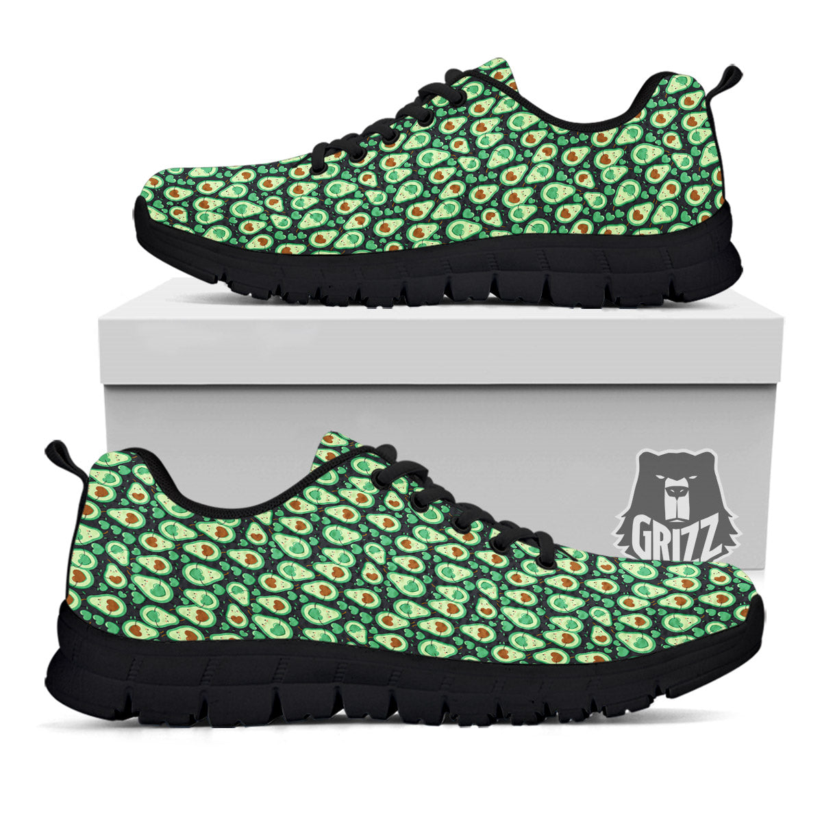Avocado Cute Print Pattern Black Sneaker-grizzshop
