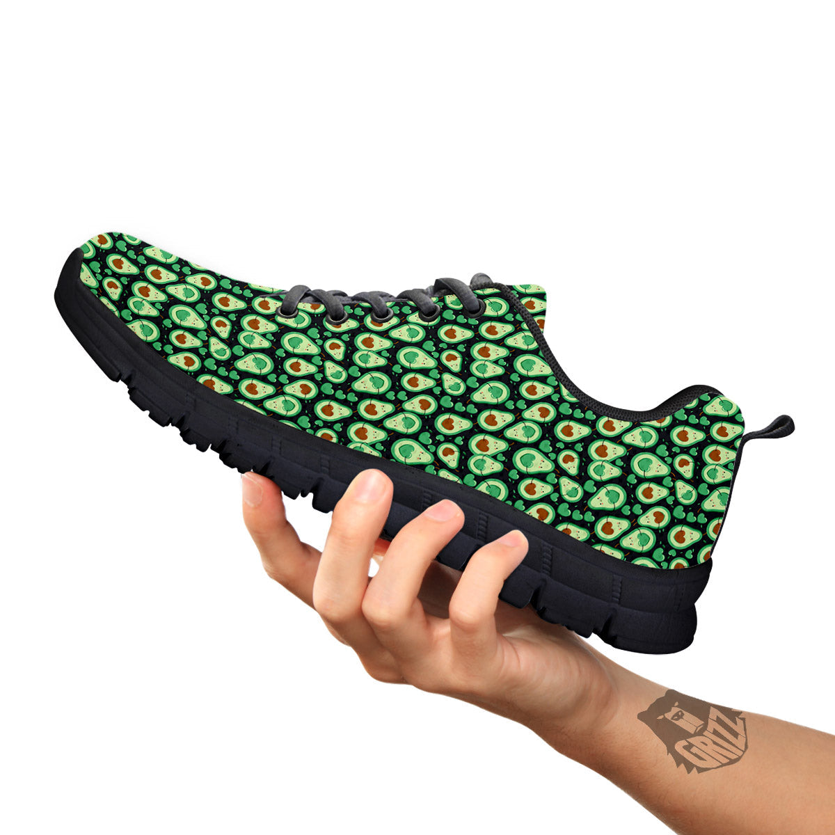 Avocado Cute Print Pattern Black Sneaker-grizzshop