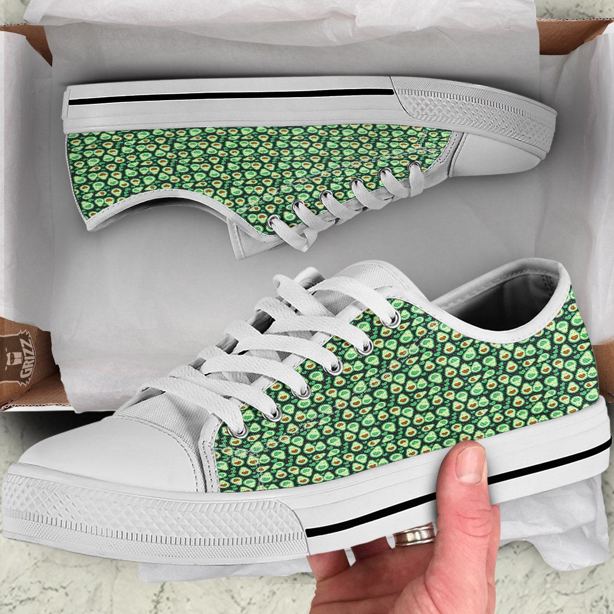 Avocado Cute Print Pattern White Low Top Shoes-grizzshop