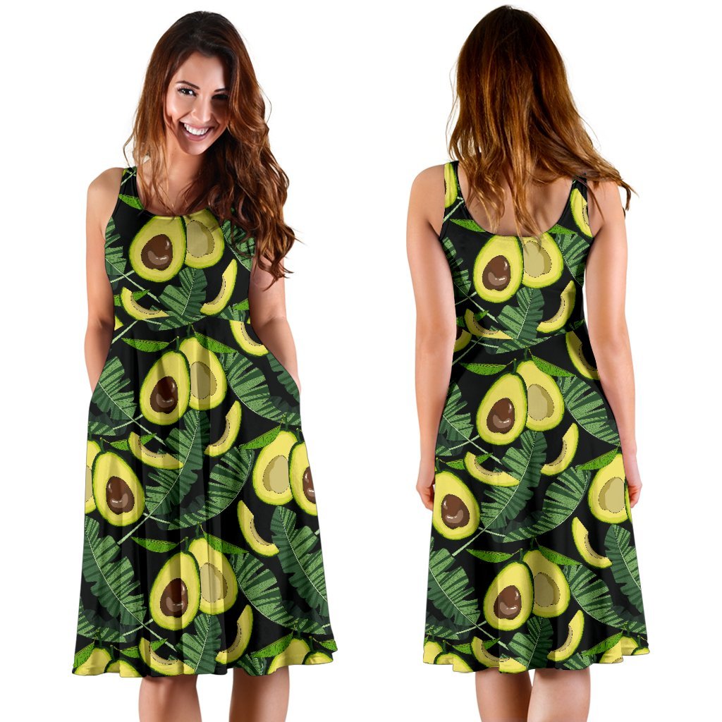 Avocado Floral Palm Leaves Pattern Print Dress-grizzshop