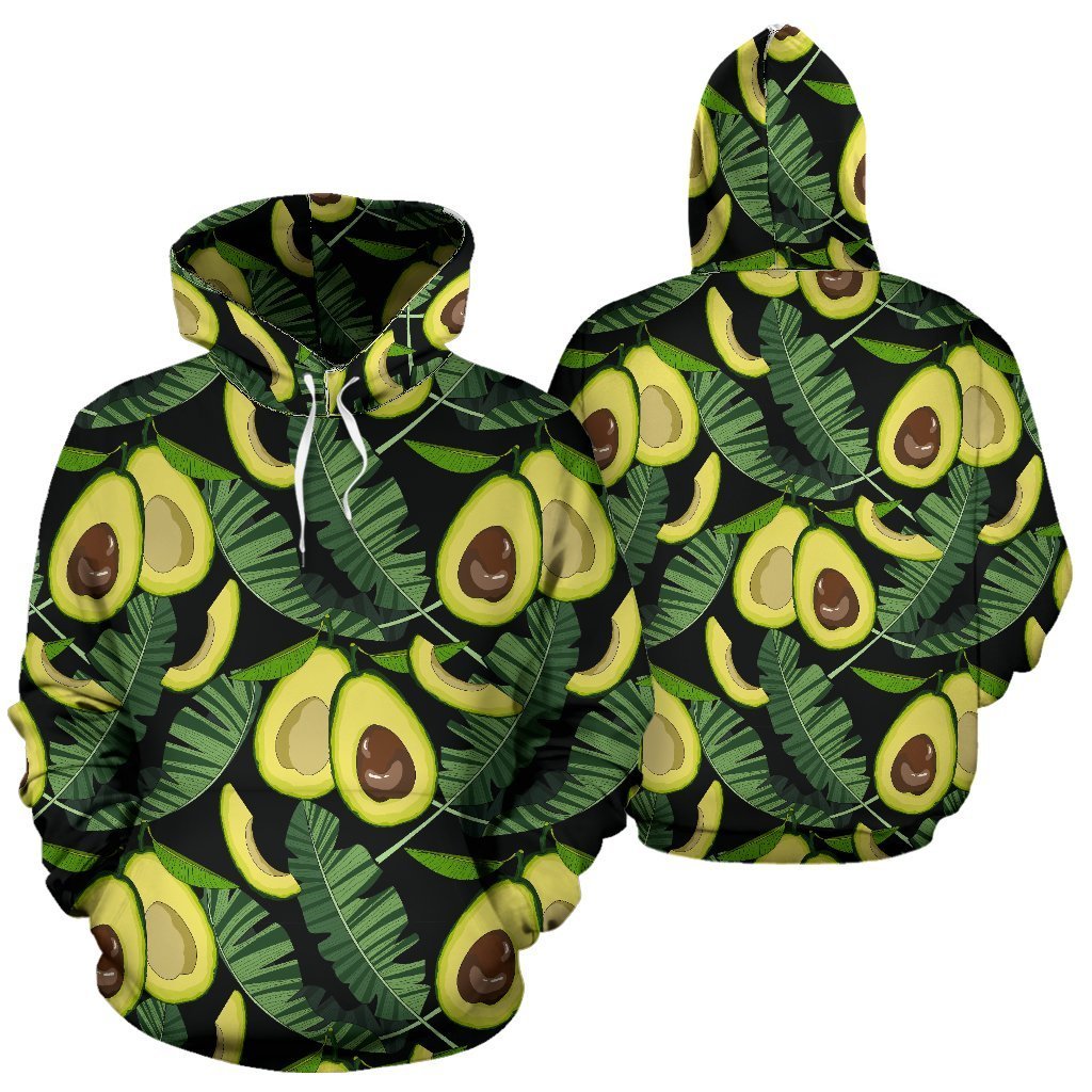 Avocado Floral Palm Leaves Pattern Print Women Men Pullover Hoodie-grizzshop