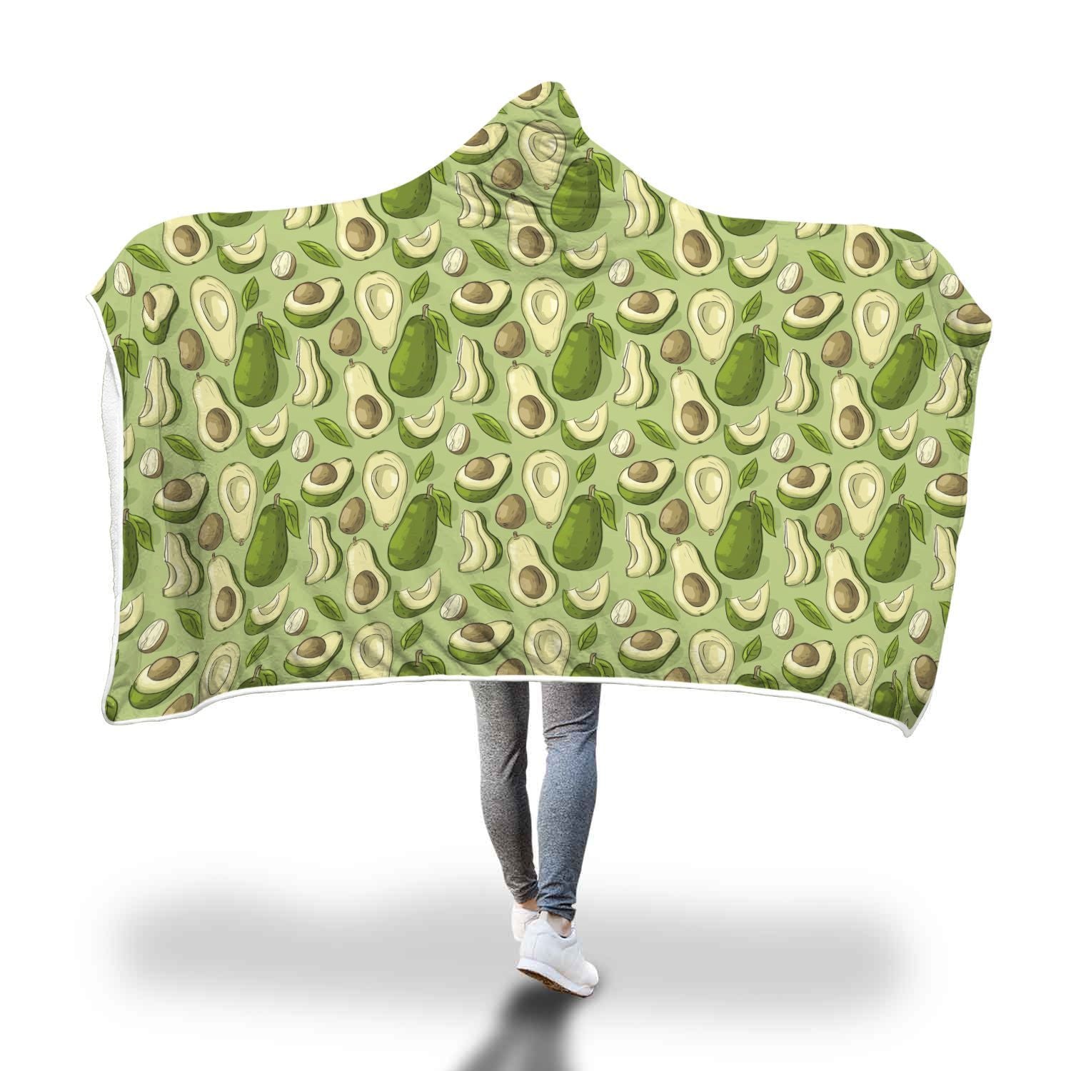 Avocado Green Pattern Print Hooded Blanket-grizzshop