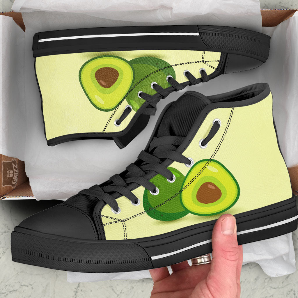 Avocado Green Print Black High Top Shoes-grizzshop