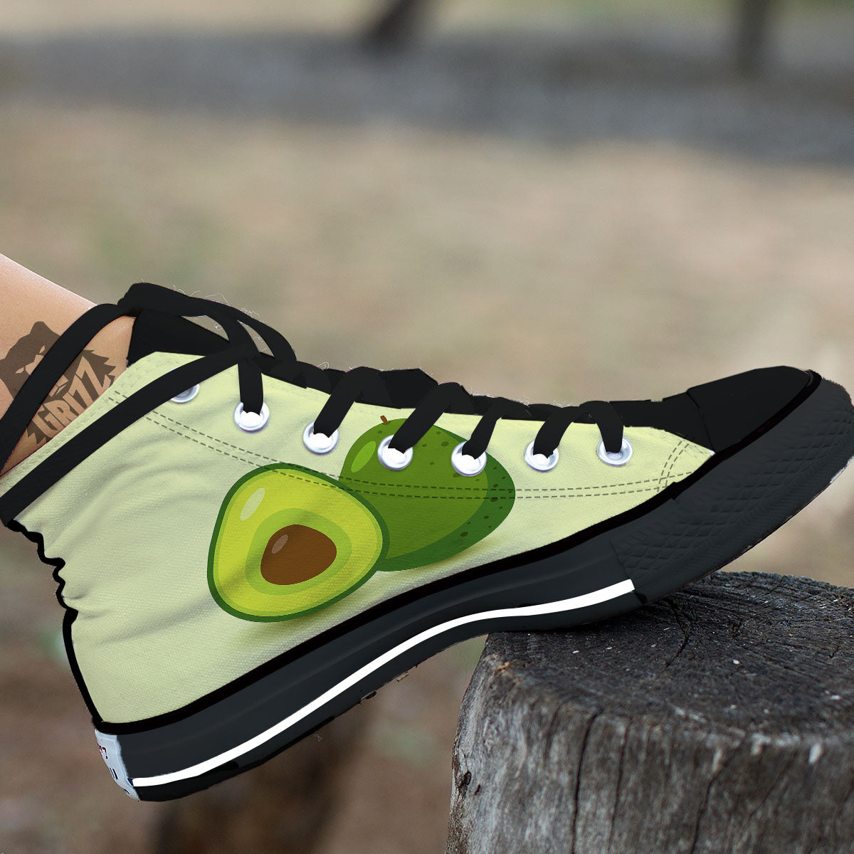 Avocado Green Print Black High Top Shoes-grizzshop