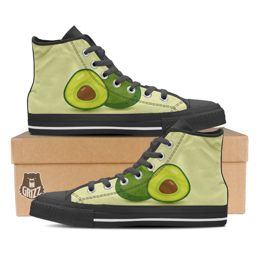Avocado Green Print Black High Top Shoes-grizzshop